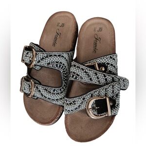 Bling Pearl Slide Sandals with Silver Buckle sz 6.5 Women’s